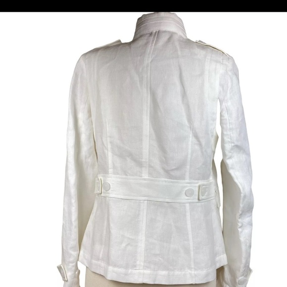 Talbots white Linen full front zipper utility high collar hiddenhoodie jacket 14 - Picture 2 of 13